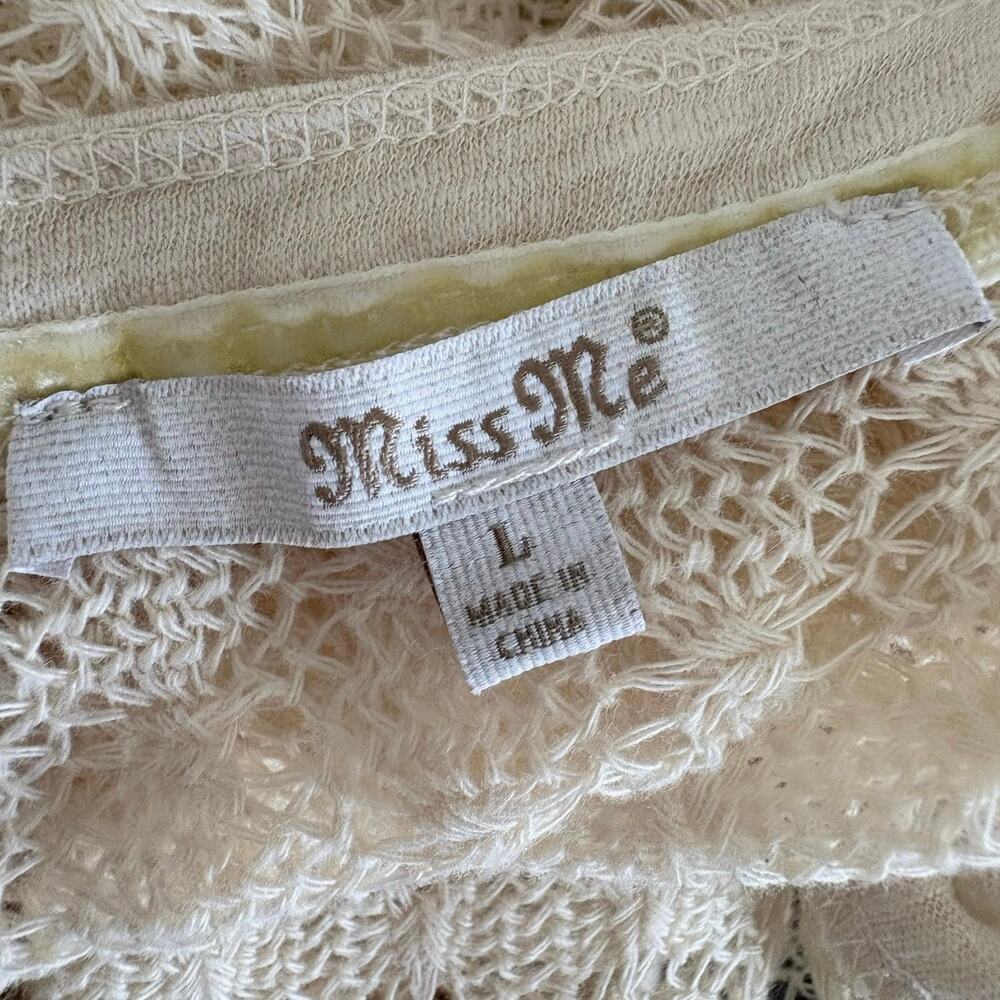 Miss Me Crochet Lace Knit Top L Boho Cottagecore Peasant Cream Long Sleeve - Picture 5 of 7